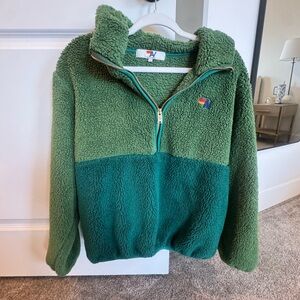 Aviator Nation TEDDY UNISEX HALF ZIP COLOR BLOCK JACKET - GARDEN GREEN size S